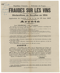 République française. Préfecture des Vosges. Fraudes sur les vins. Déclara…