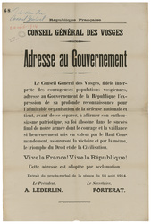 République française. Conseil Général des Vosges. Adresse au gouvernement.…