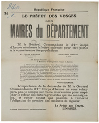 République française. Le préfet des Vosges aux maires du département. M. l…