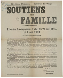 République française. Préfecture des Vosges. Soutiens de famille. Extensio…