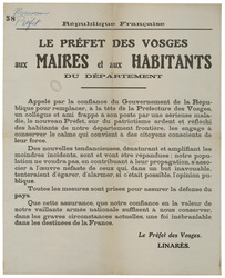 République française. Le préfet des Vosges aux maires et aux habitants du …