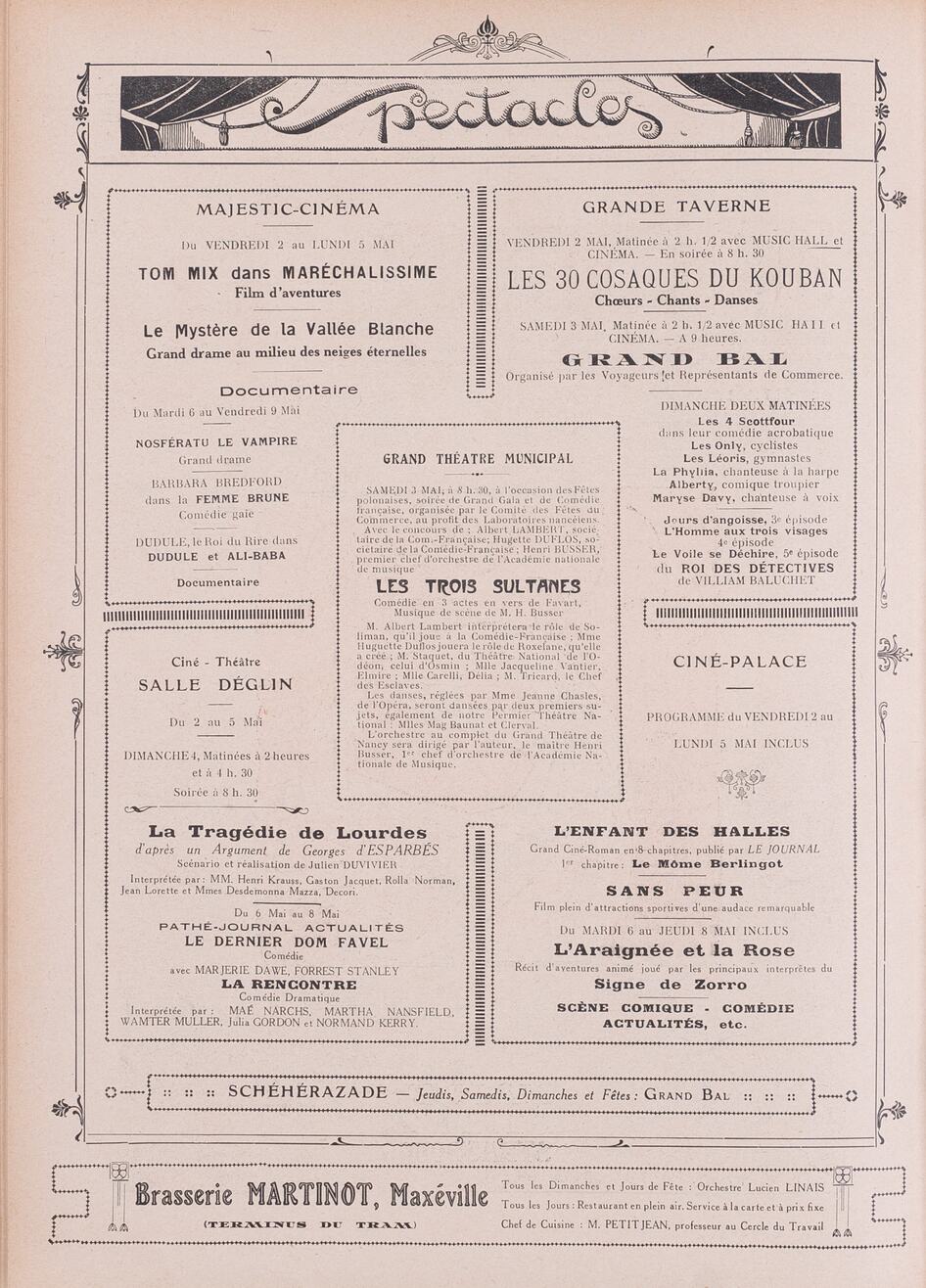 Contenu du Programmes des cinémas de Nancy (1920-1930)