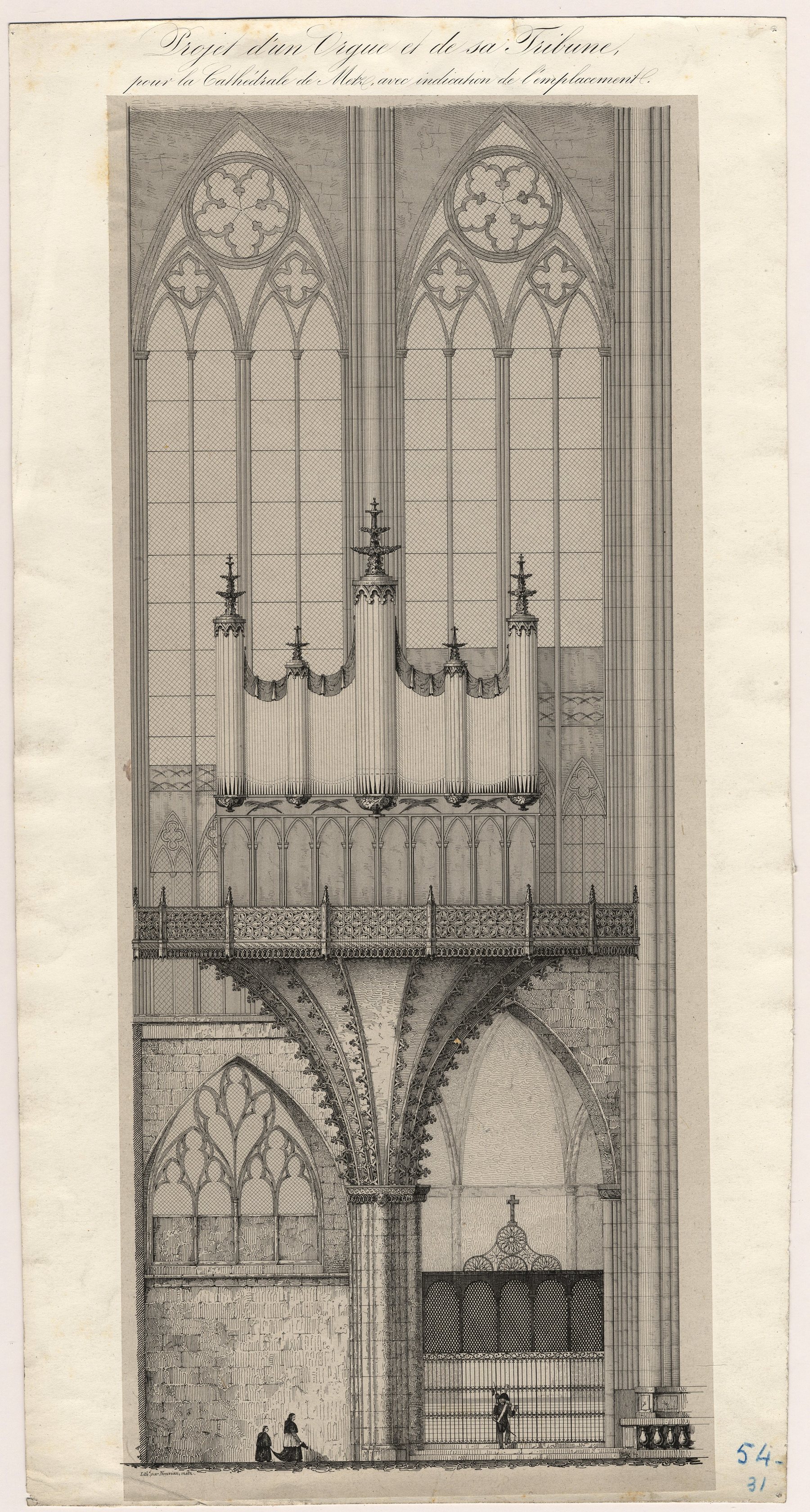 Contenu du Projet d'un orgue et de sa tribune pour la Cathédrale de Metz avec indication de l'emplacement