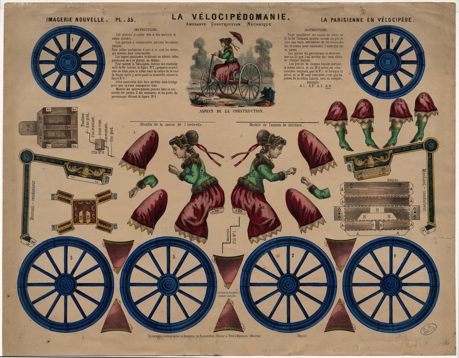 Contenu du La vélocipédomanie, amusante construction mécanique : La parisienne en vélocipède