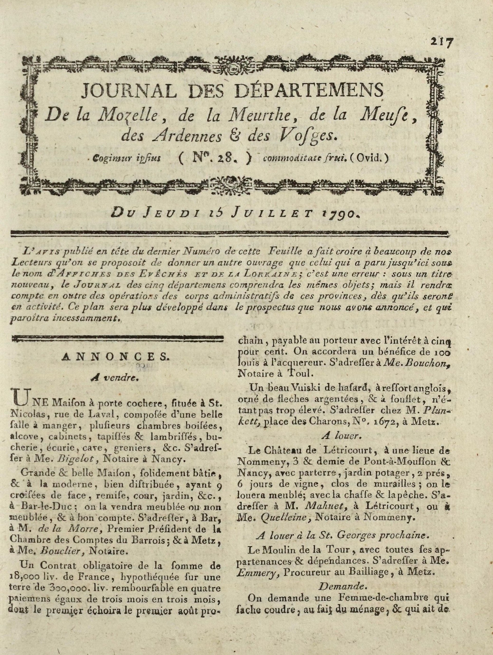 Journal des départements de la Moselle, de la Meurthe, de la Meuse, des Ardennes et des Vosges
