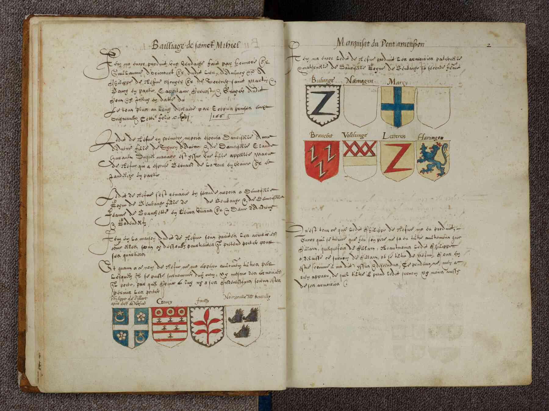 Contenu du Livre de la recherche et du recueil des nobles du bailliage de Saint-Mihiel et de Clermont par Didier Richier, dit Clermont, poursuivant d'armes du duc de Lorraine Contenu du Livre de la recherche et du recueil des nobles du bailliage de Saint-Mihiel et de Clermont par Didier Richier, dit Clermont, poursuivant d'armes du duc de Lorraine