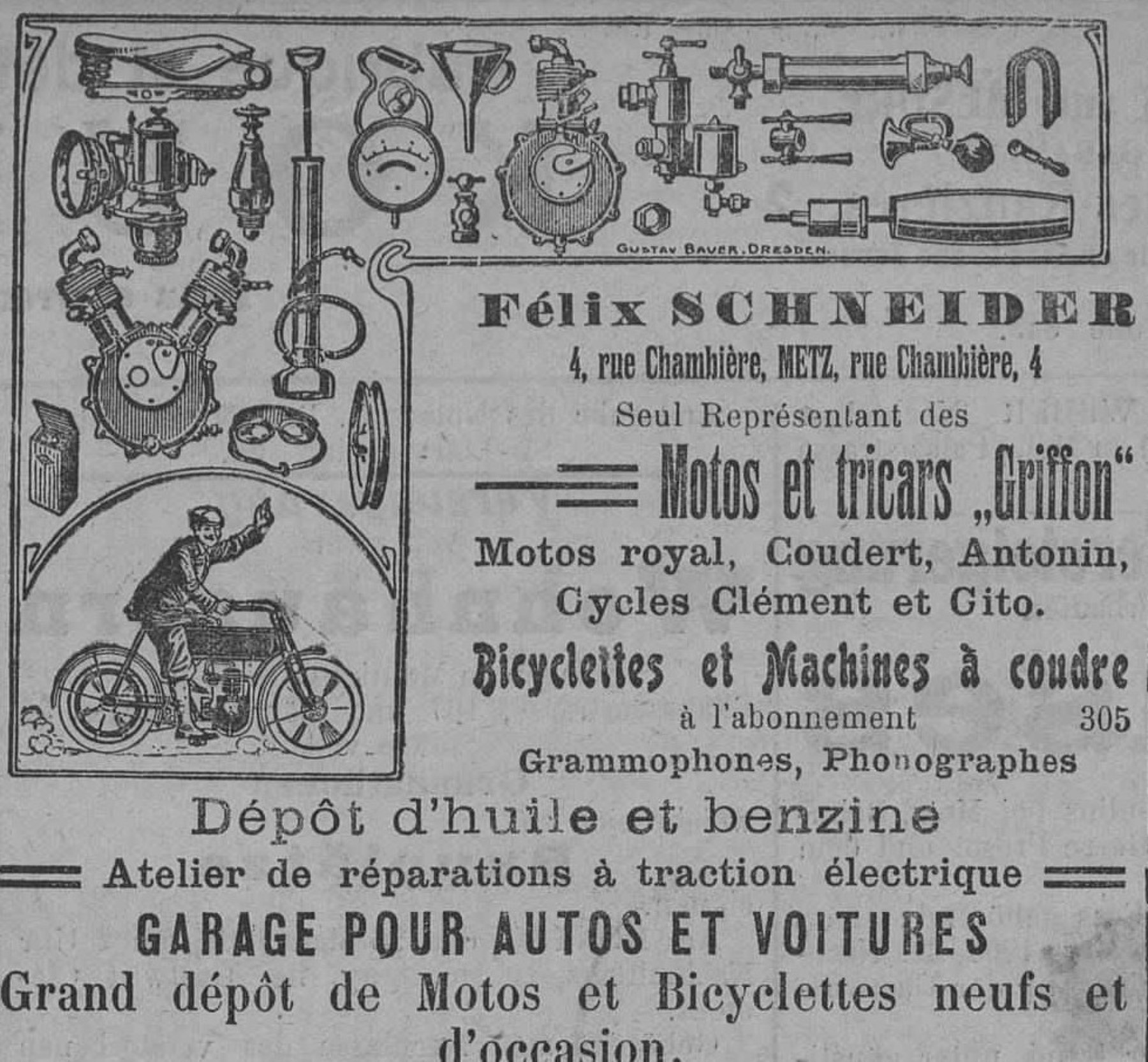 Contenu du Félix Schneider, seul représentant des motos et tricars Griffon, garage pour autos et voitures Contenu du Félix Schneider, seul représentant des motos et tricars Griffon, garage pour autos et voitures