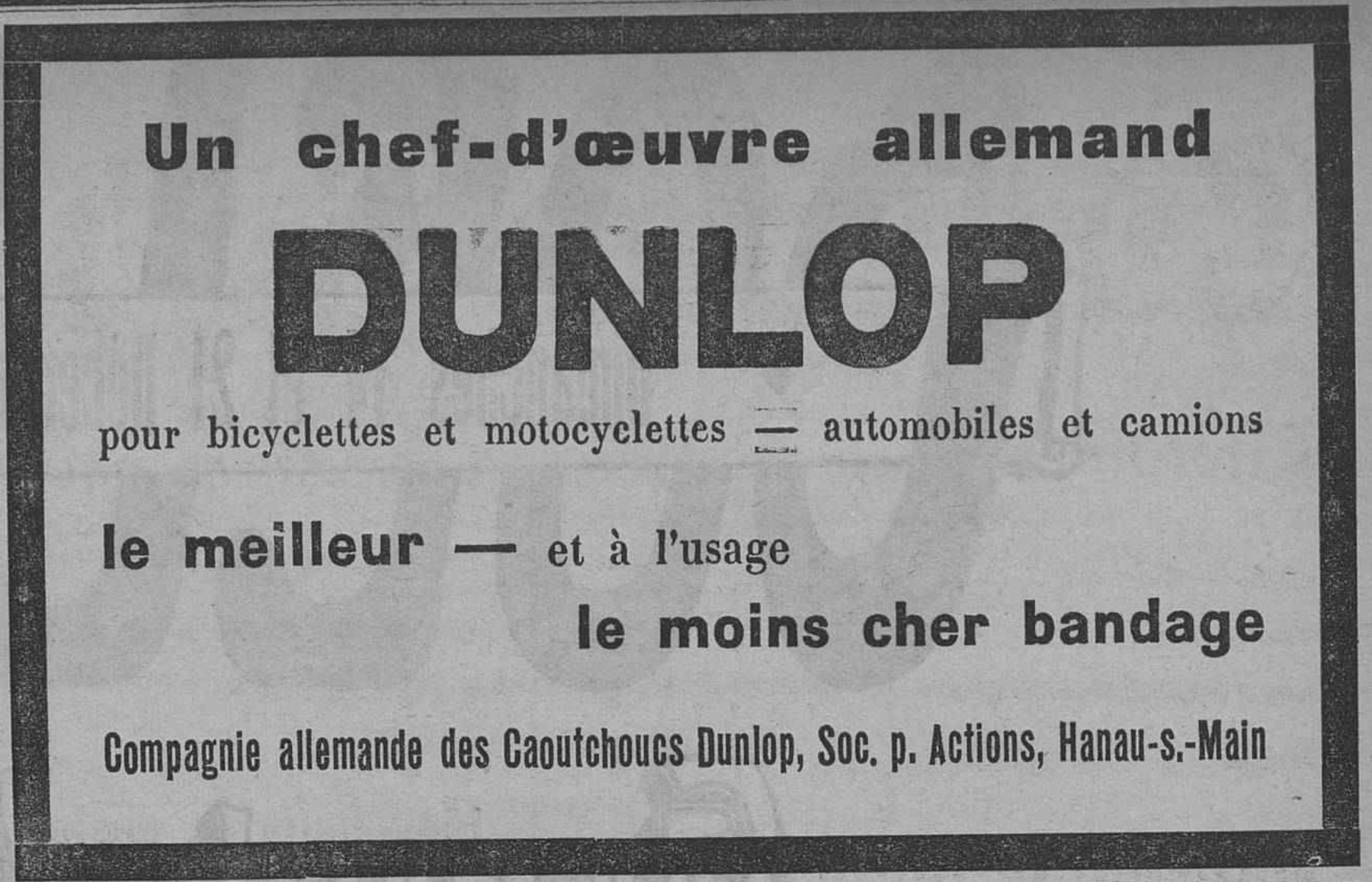 Contenu du Dunlop pour bicyclettes et motocyclettes – automobiles et camions Contenu du Dunlop pour bicyclettes et motocyclettes – automobiles et camions