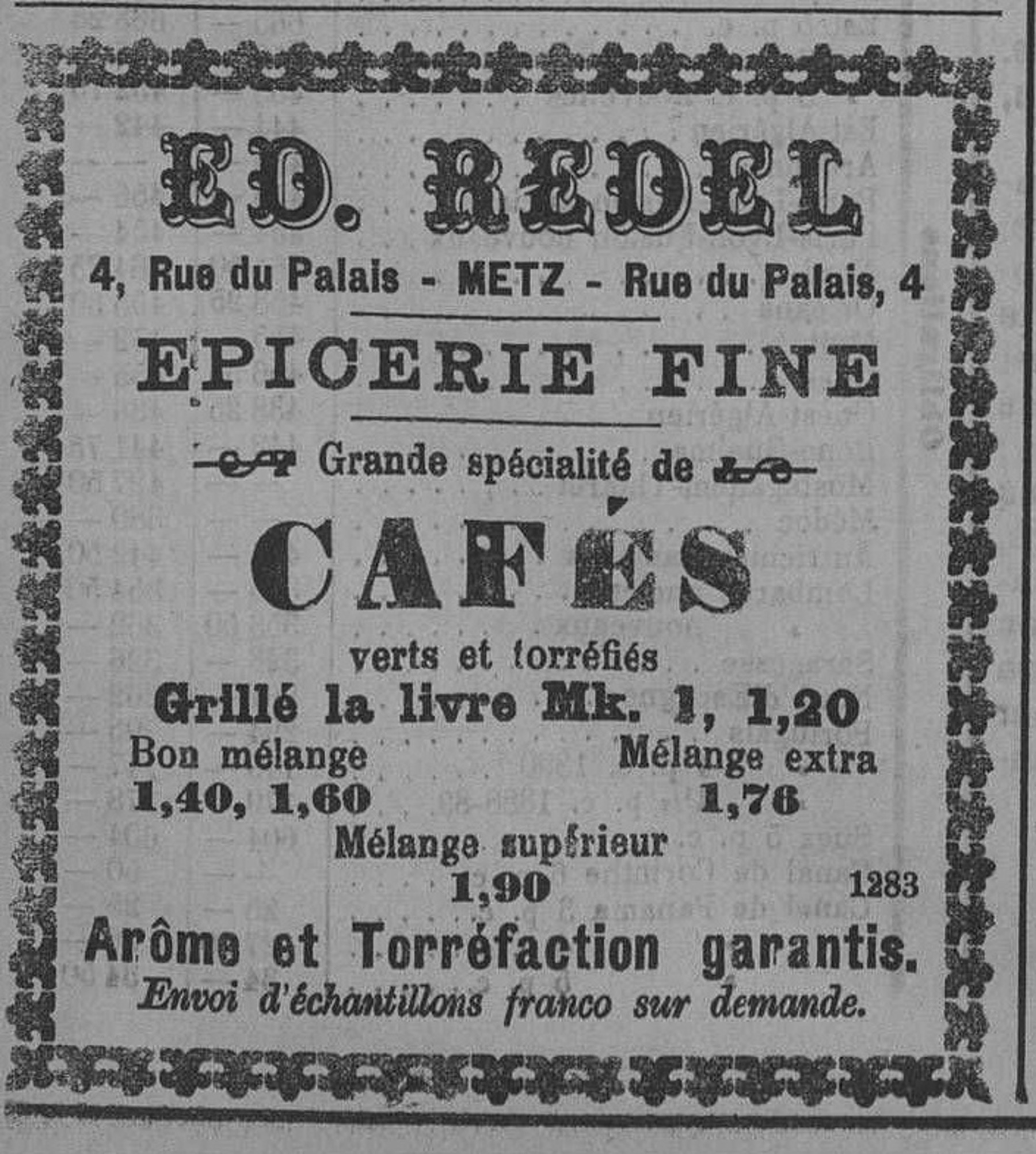 Contenu du Ed. Redel - Epicerie fine - grande spécialité de cafés Contenu du Ed. Redel - Epicerie fine - grande spécialité de cafés