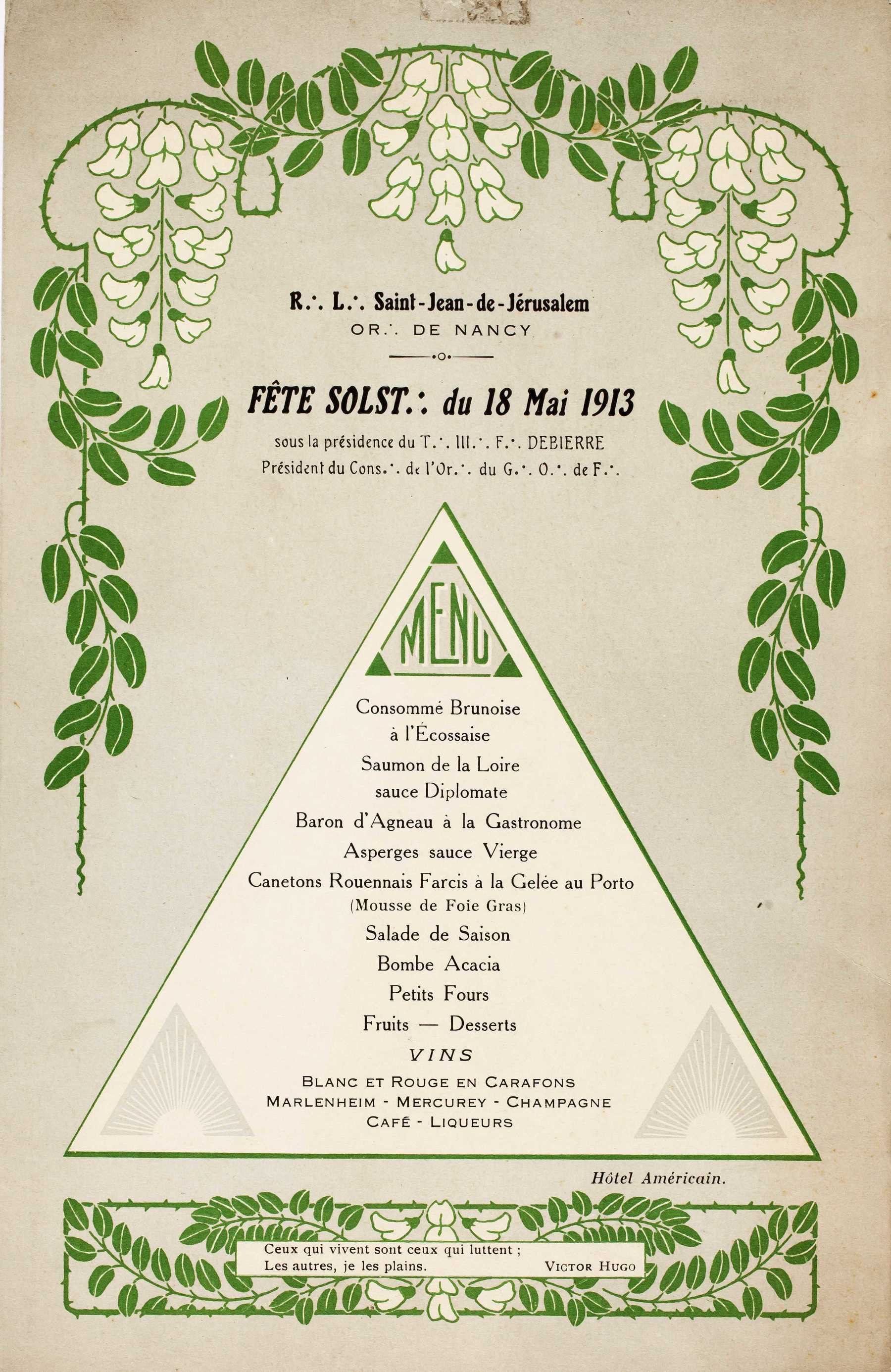 Contenu du Menu du 18 Mai 1913