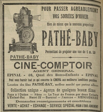  Publicité du Pathé-Baby issue du Télégramme des Vosges du 26 janvier 1926