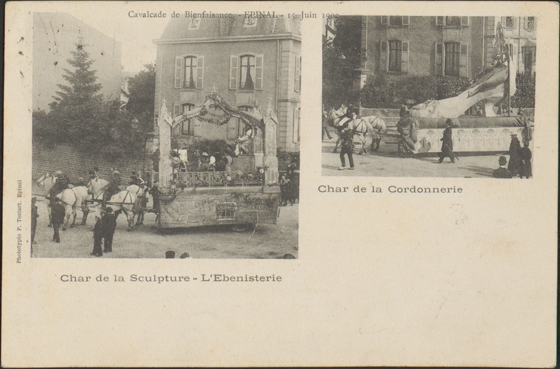 Contenu du Cavalcade de Bienfaisance, Épinal, 15 Juin 1902, Char de la Sculpture, L'Ebenisterie, Char de la Cordonnerie