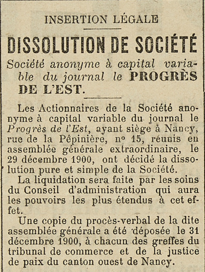 Dissolution du Progrès de l'Est_31dec1900