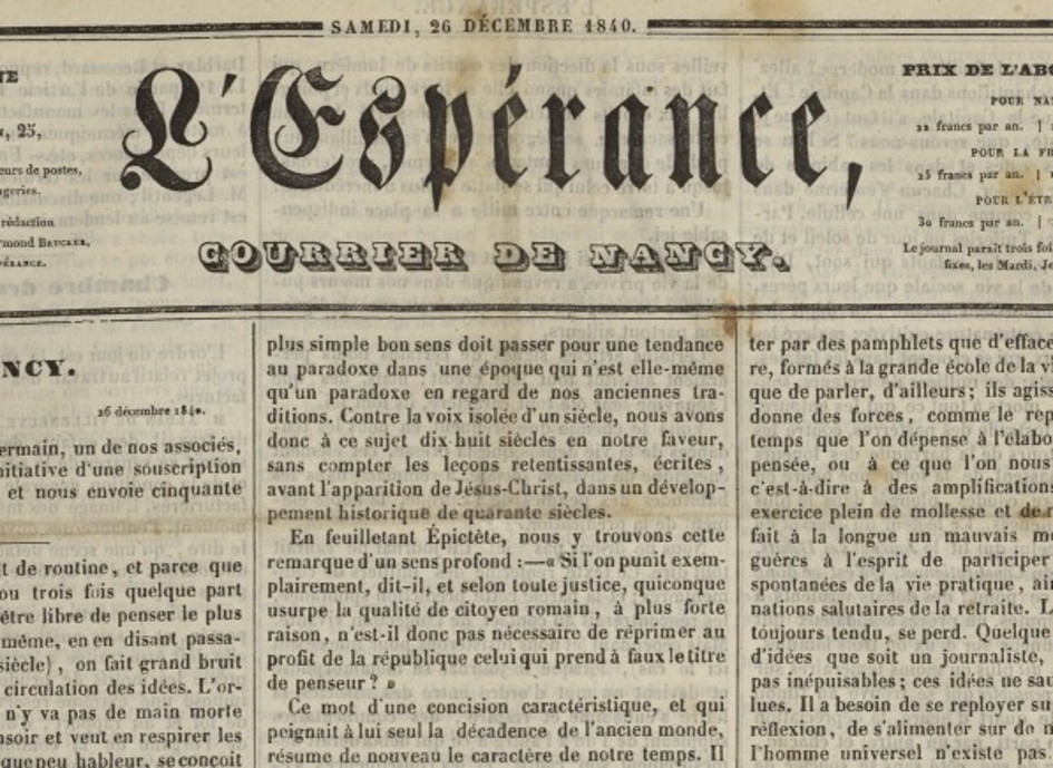 Contenu du Les journaux à Nancy entre 1795 et 1870