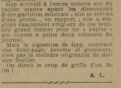 L'Est Républicain, 5 juillet 1932, commentaire sur le graphisme de Gyp L'Est Républicain, 5 juillet 1932, commentaire sur le graphisme de Gyp