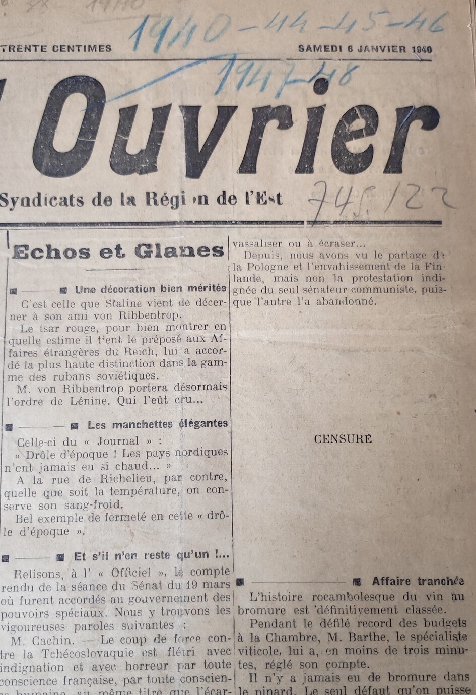 Contenu du Avant la Libération